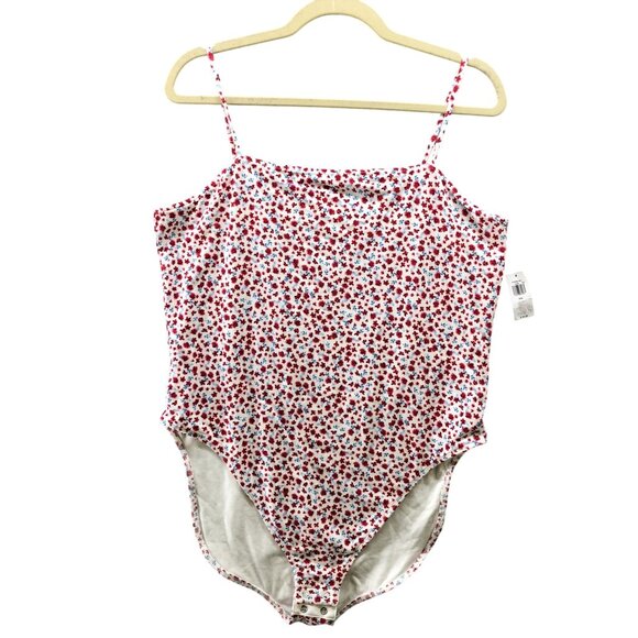 NWT Old Navy Cami Bodysuit Womens XXL Americana Floral Red Blue Square Neck - Picture 1 of 10